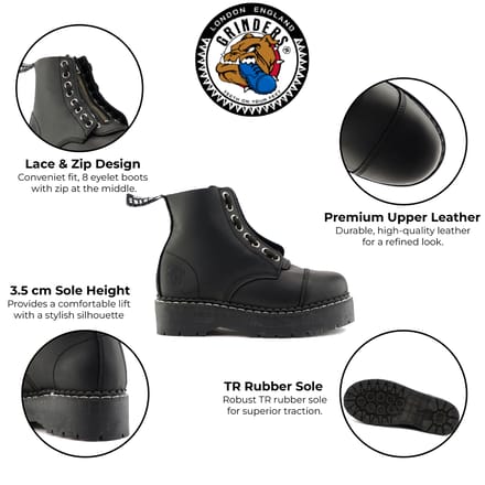Grinders Unisex Zwarte Leren Enkel Casual Zip Laarzen - Cameron ACS