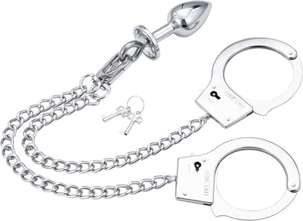 Fixxx - Anaal Plug met Ketting en Handboeien Eraan Vast - RVS
