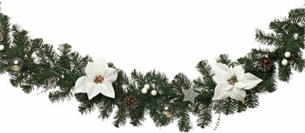 Luxe Kerst Guirlande - Compleet met decoratie - kerst versiering - Wit, Zilver & Groen - 270 cm