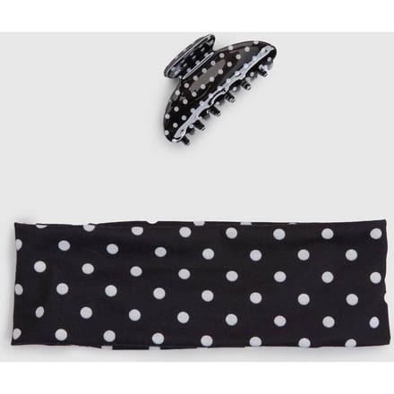boohoo Dames Jersey Haarband En Scrunchie Met Stippenprint 2-delige Set | Zwart