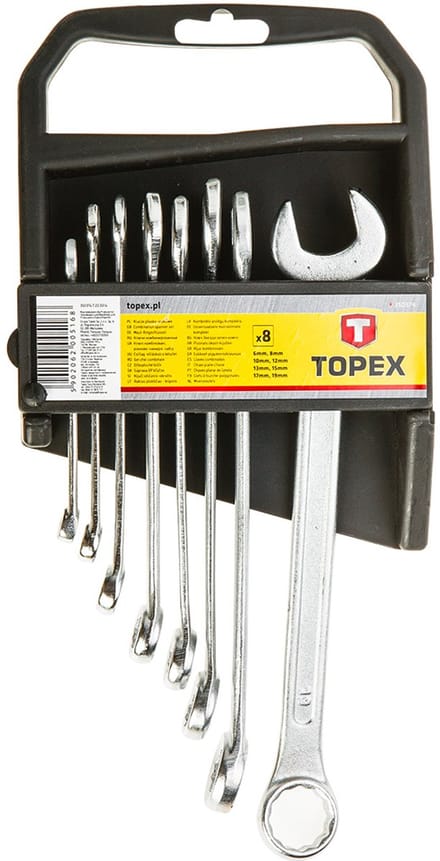 Topex - Ringsleutelset - 8 Stuks - 6-19 mm - Praktisch Etui