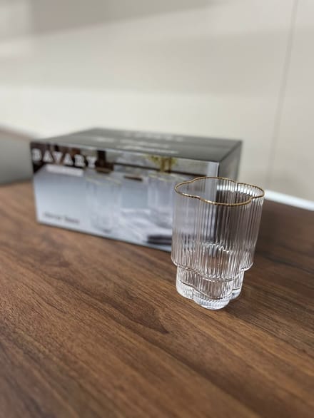 Bavary Clover Lines - Kort Drinkglazen - Koffie Glas – 220ml – Set van 6 - Goud