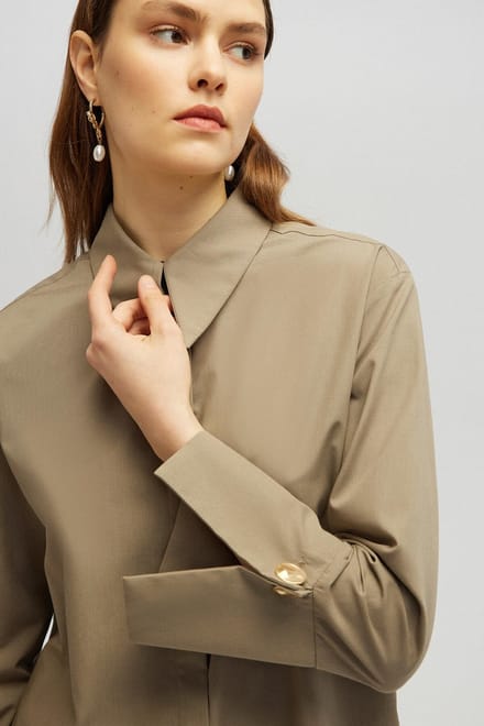 Touché Privé - Poplin blouse met brede manchetten - Taupe - Dames