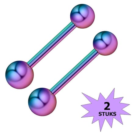 Fako Bijoux® - Tongpiercing - Classic - 30mm - Regenboog - 2 Stuks