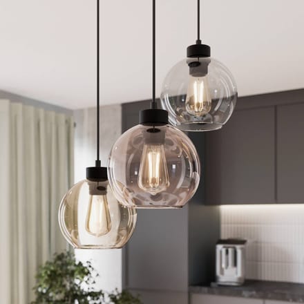 TK Lighting Hanglamp Cubus, Ø 50 cm, 3-lamps, helder/honingbruin, glas