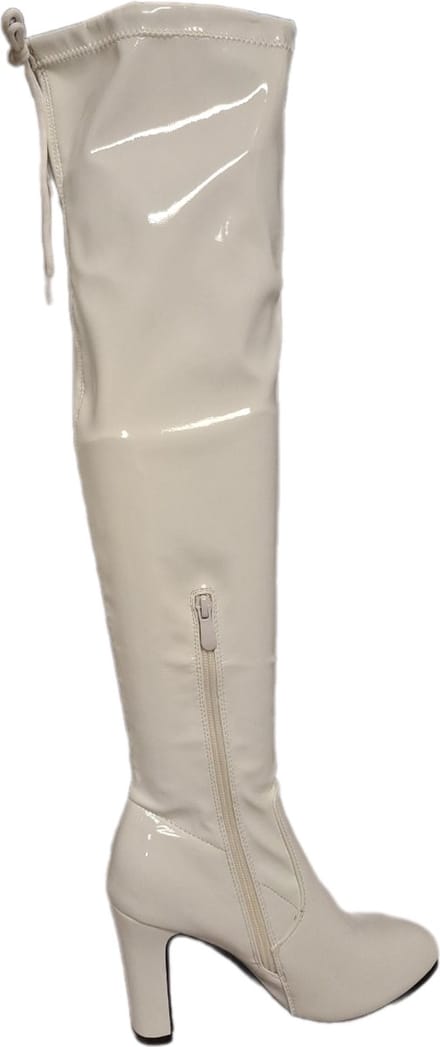LUCKYSHOES-OVERKNIE LAARS-LAKLEER-WHITE-8 CM HAK-38