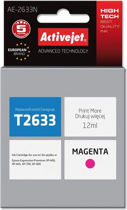 Activejet AE-2633N inkt (vervanging Epson 26 T2633; Supreme; 12 ml; rood)