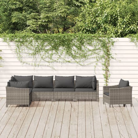 vidaXL - 7-delige - Loungeset - met - kussens - poly - rattan - grijs