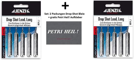 Drop-Shot loodgewichten lang 15 gram - Set van 2 met gratis Petri Heil stickers