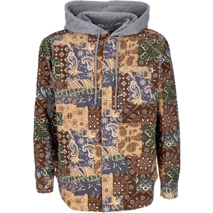 Damesshirt met lange mouwen en capuchon en patchworkkoord met capuchon, bruin