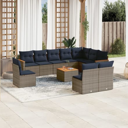 vidaXL - 11-delige - tuinbankset - met - kussens, - grijs - polyrotan