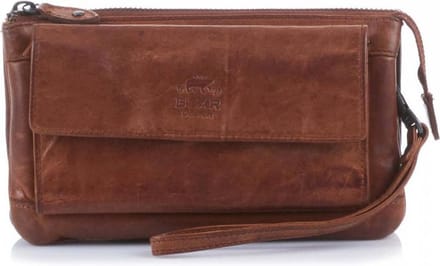 Bear Design Cow Lavato Leren Schoudertas / Clutch - Cognac