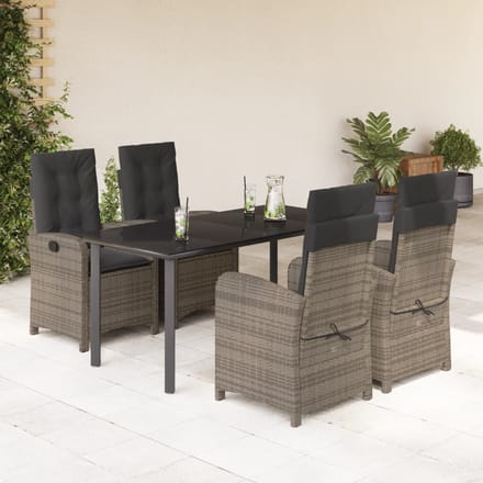 vidaXL - 5-delige - Tuinset - met - kussens - poly - rattan - grijs