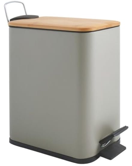 Pedaalemmer van staal en bamboe, 5 liter, taupe