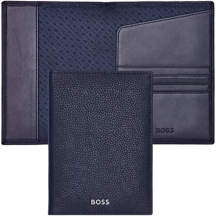 HUGO BOSS Leren Identiteitskaarthoesje Classic Grained Passport Case Dark Blue Donkerblauw