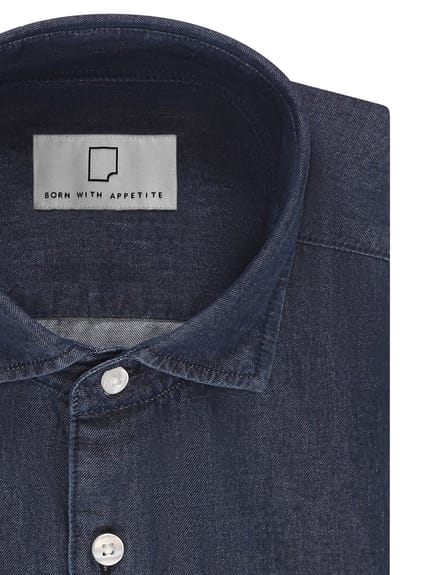 Overhemd Born with Appetite donkerblauw spijker