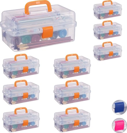 10x opbergbox met vakjes - transparante opbergdoos - 9 vakken assortimentsdoos