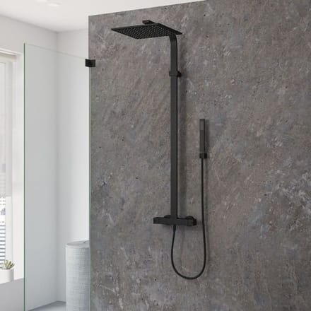 Kronenbach shower system square, with thermostat and overhead shower 23258001SMKB