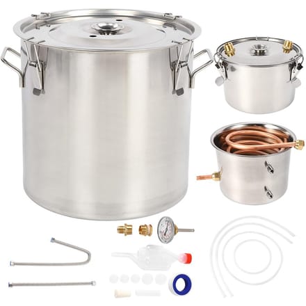 Système de distillation à 3 pots, petit kit de fabrication de vin maison, distillateur d'eau, chaudière, équipement de fabrication (8 Gallons)30L blanc