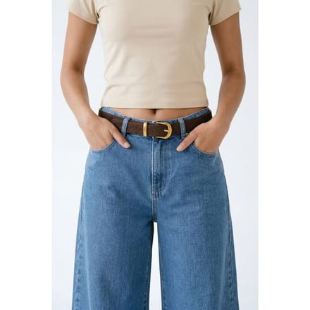 boohoo Dames Imitatiesuede Riem Met Gouden Gesp | Chocoladebruin | Maat: Small/Medium