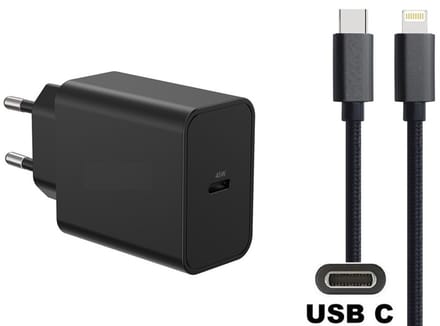 OneOne 45W super snellader + 1,0m OneOne USB C naar Lightning kabel. PD lader. Universele oplader adapter past op Apple iPhone SE 2, iPhone 8, 8 Plus, iPhone 10, iPhone X, XR, XS, XS Max, iPhone 11, 11 Pro, 11 Pro Max