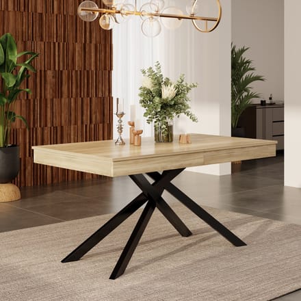 MODFU Uitschuifbare Eettafel - Kruispoten - Minimalistisch - Eetkamer - MDF - Eikenkleur - 140-180 Cm