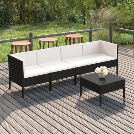 vidaXL - 5-delige - Loungeset - met - kussens - poly - rattan - zwart