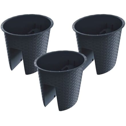 PROSPERPLAST 3 railing bloempotten (Ovaal, antraciet, 29,8 x 24,2 x 22,5 cm)