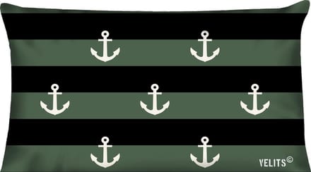 Buitenkussen In the Army groen waterafstotend 40x60cm bootkussen streep ankers