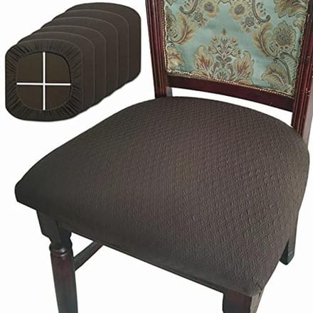 Wasbare Stoelhoezen voor Eetkamer - Set van 6 Luxe Jacquard Stretch Hoes in Bruin