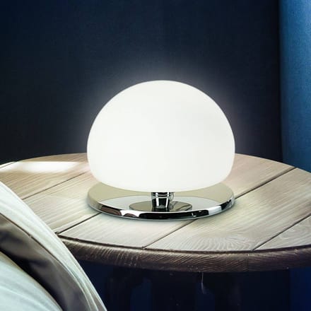Fabas Luce Tafellamp Morgana, verchroomd / wit, aanraakdimmer, 3.000 K