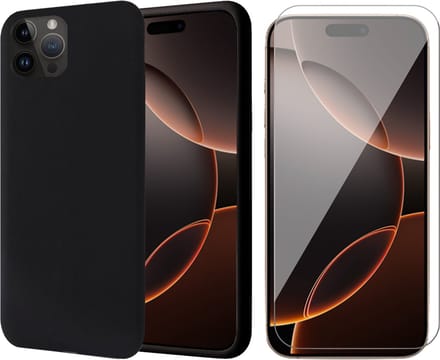 Hoesje geschikt voor iPhone 16 Pro Max - Screenprotector Glas - Matte Case Zwart met Fluweelzachte Binnenzijde