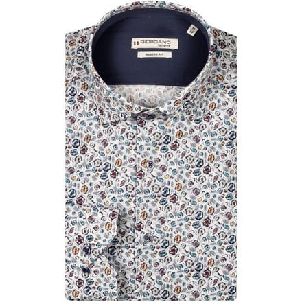 Giordano Overhemd Maggiore Satin Stretch Bold Mini Flowers Lichtblauw-Multi / male