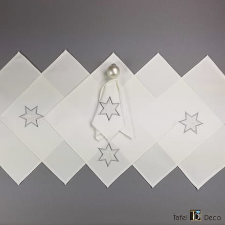 Kerst servetten, 36x36, set van 6, wit met zilveren ster, Kerst