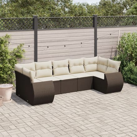 vidaXL - 7-delige - Loungeset - met - kussens - poly - rattan - bruin