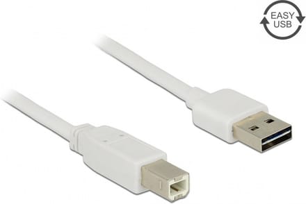 Easy-USB-A naar USB-B kabel - USB2.0 - tot 2A / wit - 0,50 meter