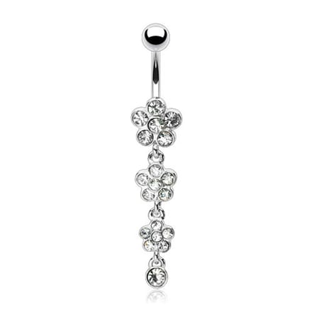 Navelpiercing 3 bloem hanger - wit - LMPiercings