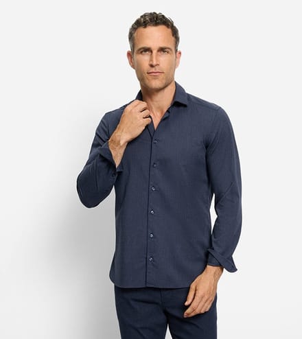 OLYMP Level Five garment washed Overhemd, Body Fit, Kent, Nachtblauw