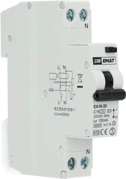EMAT aardlekautomaat C16 1P+N 100mA Type A (85006013)