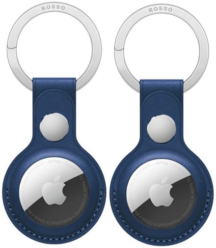 2-Pack Rosso Element Hoesje Geschikt voor Apple AirTag Sleutelhanger Kunstleer | Hanger | Case Blauw