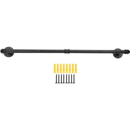 Portant à vêtements industriel robuste de 92 cm, fixation murale noire, barre de suspension blanc