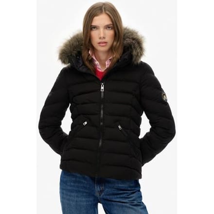 Superdry Fuji Gewatteerde Jas met Bontkraag Black Grootte: 46
