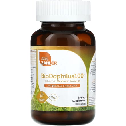 Zahler, BioDophilus100, formule probiotique avancée, 100 milliards d'UFC, 30 capsules