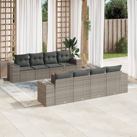 vidaXL - 9-delige - Loungeset - met - kussens - poly - rattan - grijs