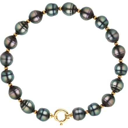 Armband Tahitian Parels Ringed 10-11 mm ferrules en geel goud Sluiting Luxury