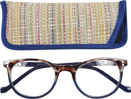 Lilly&June Leesbril Havana/Blauw met Metalen Scharnier +3 - Met Multikleur Etui