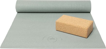 Basispakket yogamat en blok - asgroen