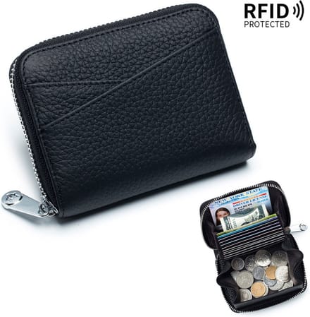 Pasjeshouder Mannen, Leer, Portemonnee Dames, RFID, Munthouder – Zwart