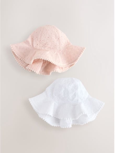 Next - Meisjes - Broderie 2pk Baby Bucket Hoed - Roze