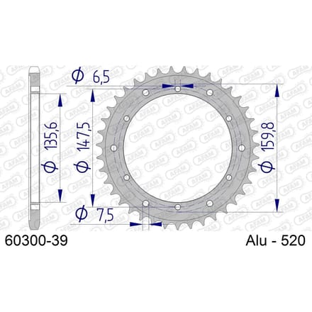 Aluminium tandwiel achter Afam 520 39 dents